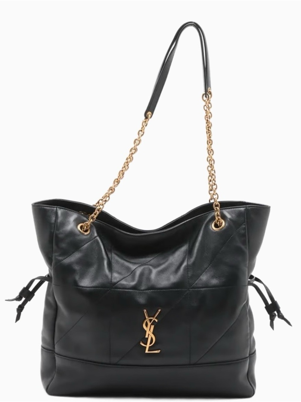 Saint Laurent Jamie Medium Black Leather Tote with Gold Chain Straps